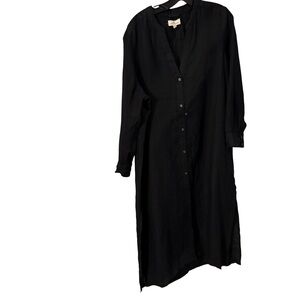 Vineyard Vines Women’s LINEN Shirt Maxi Dress Navy V-Neck Sz Large